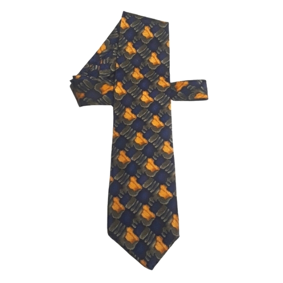 VTG J. Garcia 100% Silk Blue Yellow Diamond Print - Picture 1 of 7
